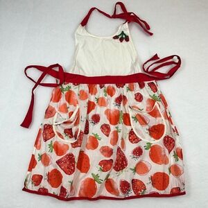 Sur La Table Strawberry Print Cotton Apron Red White Crochet Detail Pockets